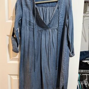 Lovestitch Denim Blue V-Neck Long Sleeve Dress